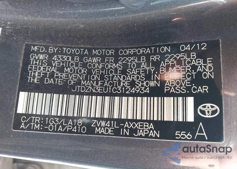 2012 Toyota Prius V Five z USA, uszkodzony, nr VIN JTDZN3EU1C3124934